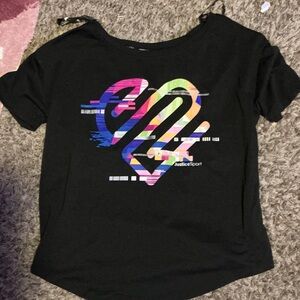 Justice Black Tee with Multicolor Heart Design